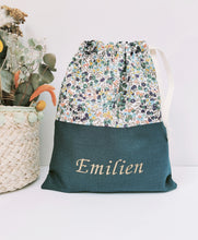 Charger l'image dans la galerie, Sac à doudou enfant bébé personnalisable crèche/école liberty fabriqué main