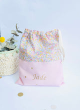 Charger l'image dans la galerie, Sac à doudou rose enfant bébé personnalisable crèche/école liberty fabriqué main
