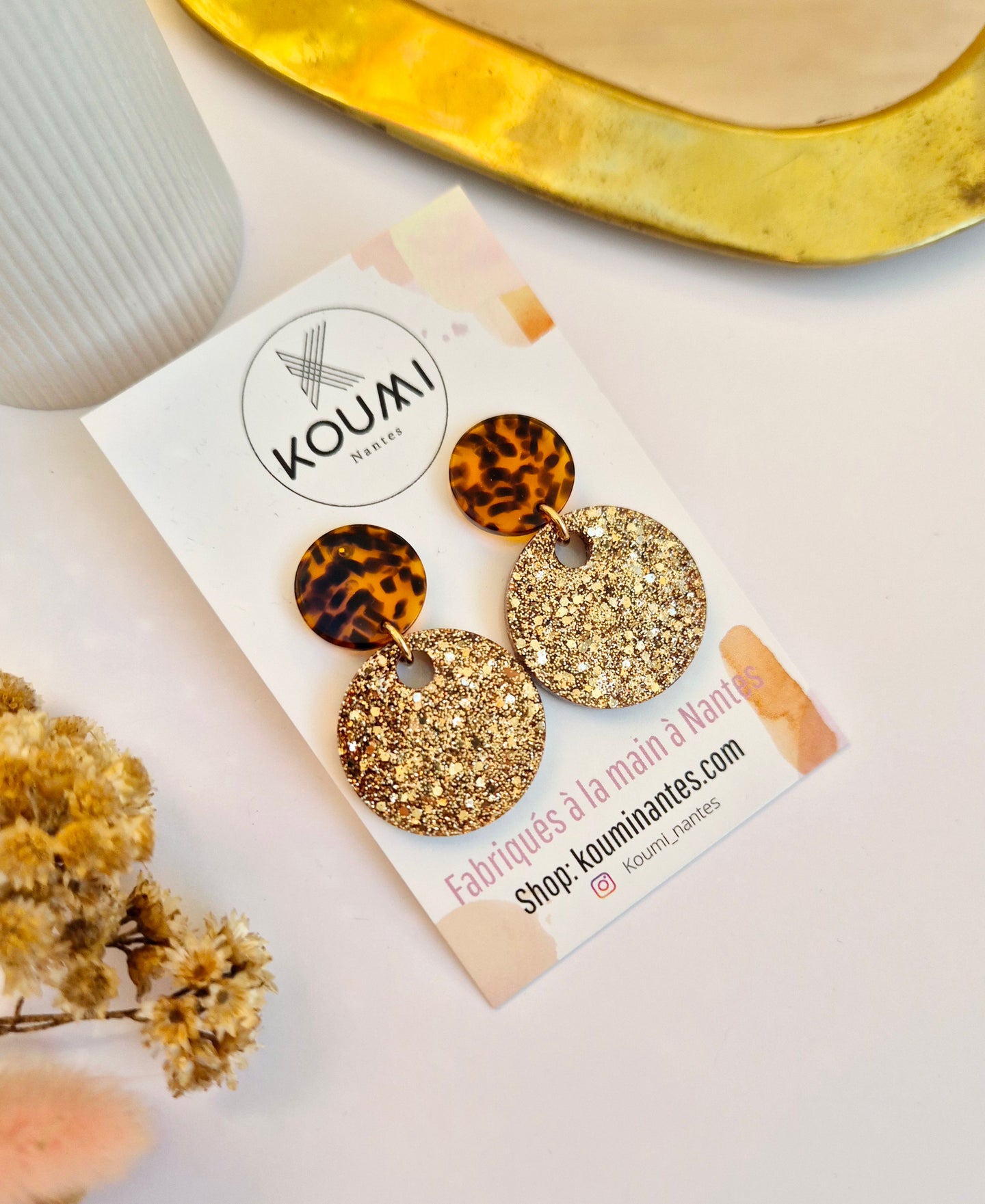 Boucles d'oreilles champagne et Léopard