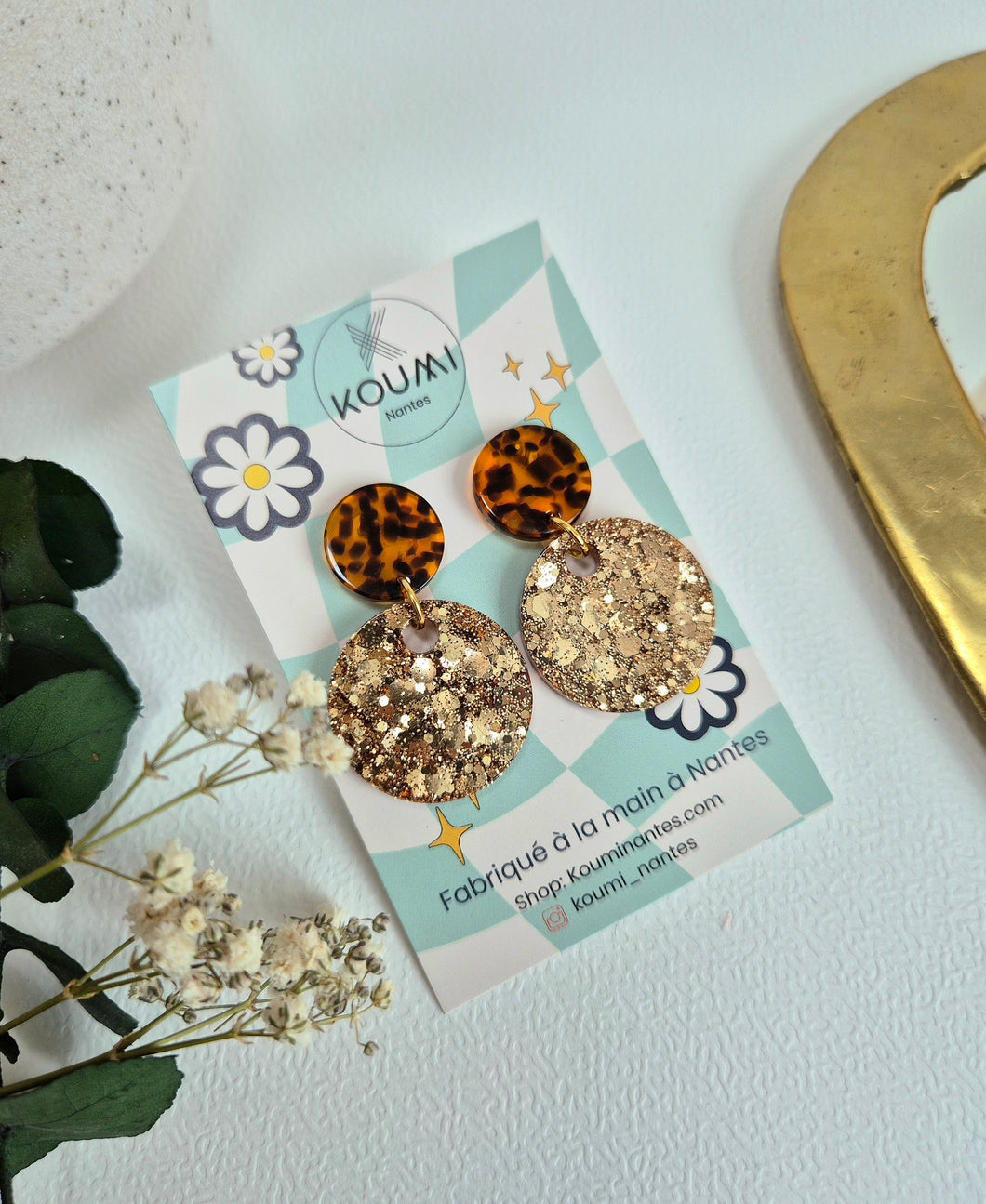 Boucles d'oreilles champagne et Léopard